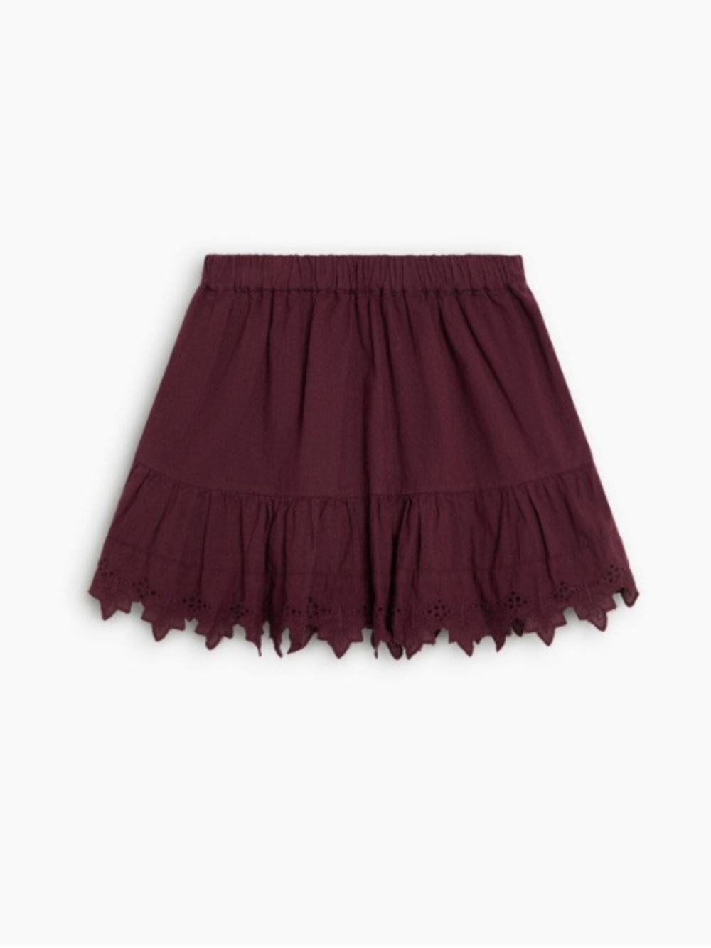 Girls' Eyelet Trim Tiered Skirt in Burgundy